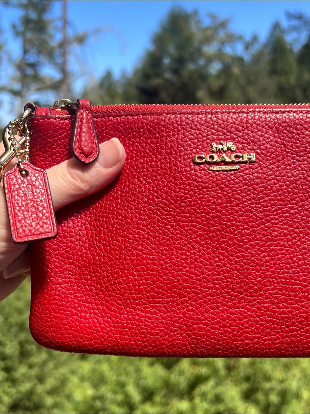 COACH Women's Small Wristlet Red Pebbled Leather Gold/Brass Hardware 22952 - Picture 8 of 11